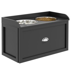 PawHut Dog Feeding Station with Storage Drawer, Dog Food Storage Cabinet with 2 Removable Elevated Dog Bowls for Large Sized Dogs, Black