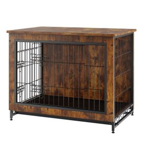 VEVOR Dog Crate Furniture, 32 inch Wooden Dog Crate with Double Doors, Heavy-Duty Dog Cage End Table with Multi-Purpose Removable Tray