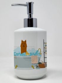 Karelian Bear Dog in Bathtub Ceramic Soap Dispenser Hand Soap Dispenser Pump Bottles for Bathroom Kitchen, Empty Refillable Liquid Soap Container