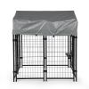 Heavy Duty Dog House, Dog Pen with Roof, Reversible Feeding Door, Stainless Steel Feeding Bowls, Dog Fence Cage for Small to Large Dogs