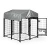 Heavy Duty Dog House, Dog Pen with Roof, Reversible Feeding Door, Stainless Steel Feeding Bowls, Dog Fence Cage for Small to Large Dogs