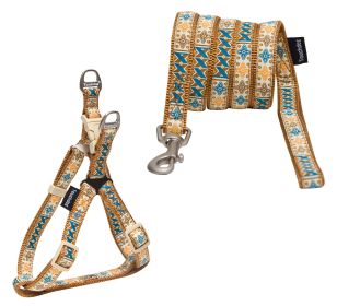 Touchdog 'Caliber' Designer Embroidered Fashion Pet Dog Leash And Harness Combination (Color: Brown Pattern, size: small)