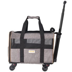 VEVOR Cat Carrier with Wheels, Airline Approved Rolling Pet Carrier with Telescopic Handle and Shoulder Strap (default: default)