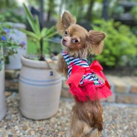 Cherry Stripe Harness Dress with Matching Leash (size: X-Large)