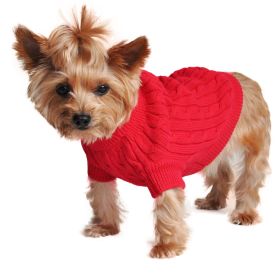 Dog Cable Knit 100% Cotton Sweater Fiery Red (size: X-Small)