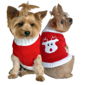 Dog Cable Knit 100% Cotton Sweater Red Rudolph Holiday (size: X-Small)